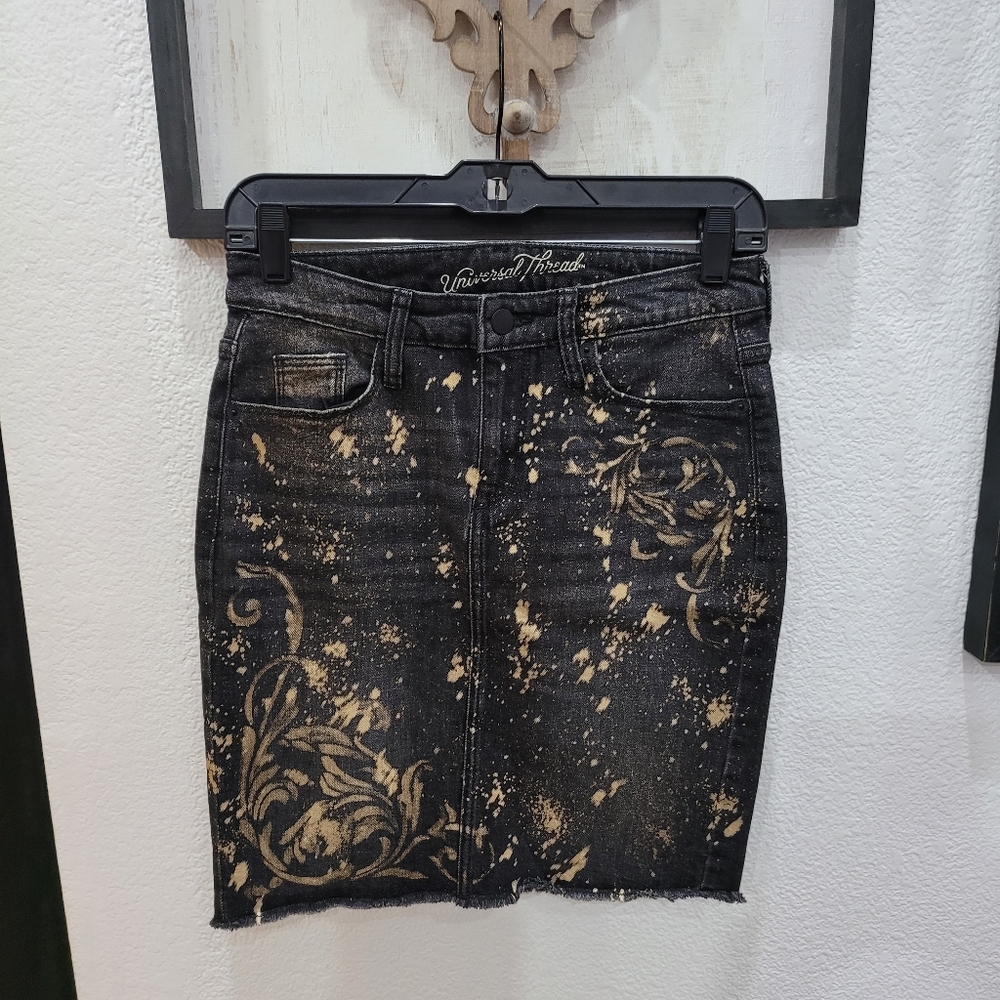 Universal Thread Custom Bleached Midi Denim Skirt… - image 1